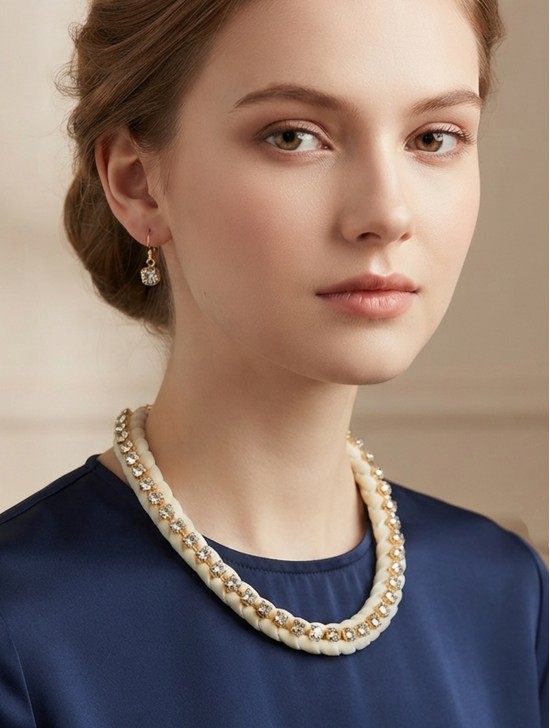 VELVET RHINESTONE NECKLACE EARRING SET